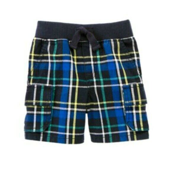 Gymboree Boys Shorts Sz 2T Deep Sea Adventure Pull On Cargo Plaid Blue Green NEW - Picture 1 of 5